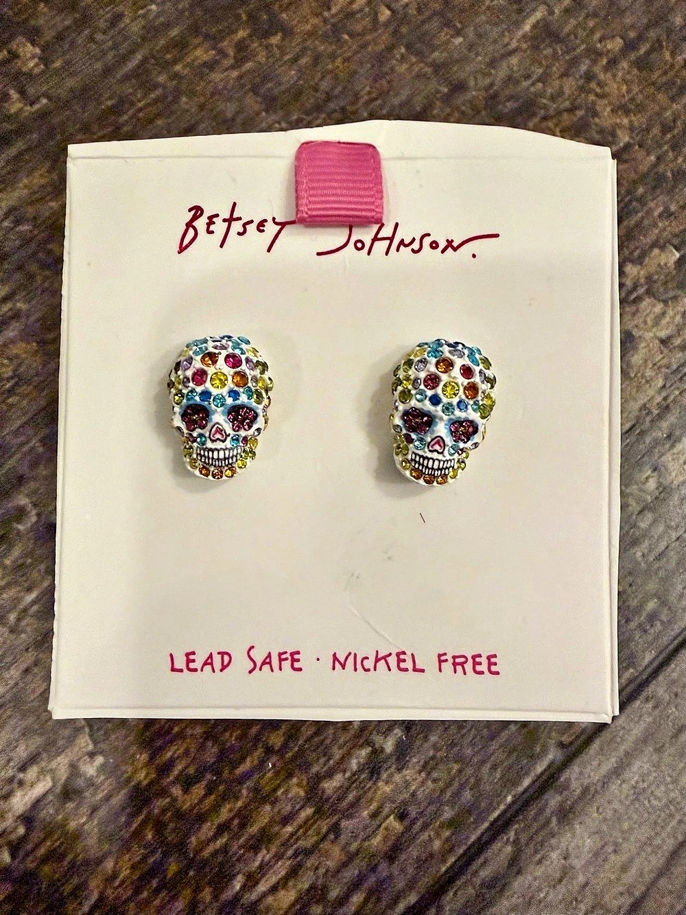Betsey Johnson Pave Skull Stud Earrings Multicolor & Gold